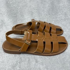 J Crew Shoes Womens 10.5 Brown Leather FISHERMAN Sandals SPAZZO GOLDEN HICKORY